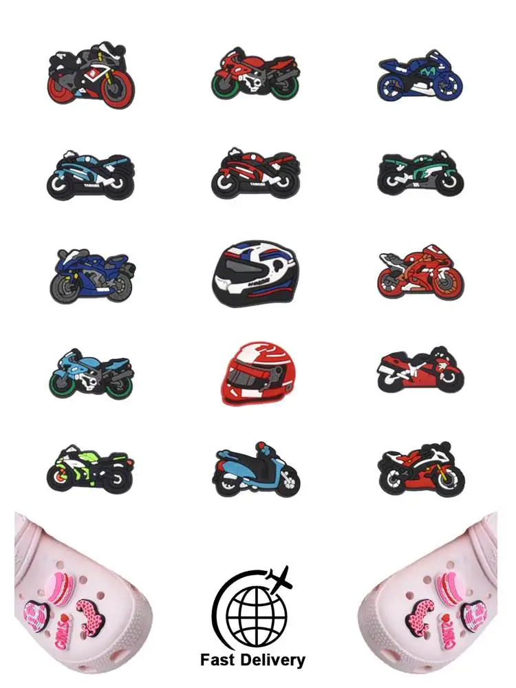 

1Pcs PVC Motorcycles for Croc Charm DIY Shoes Accessories Badge Women Clogs Buckle Kids Pins Decoration Jeans Boy X-mas Gift
