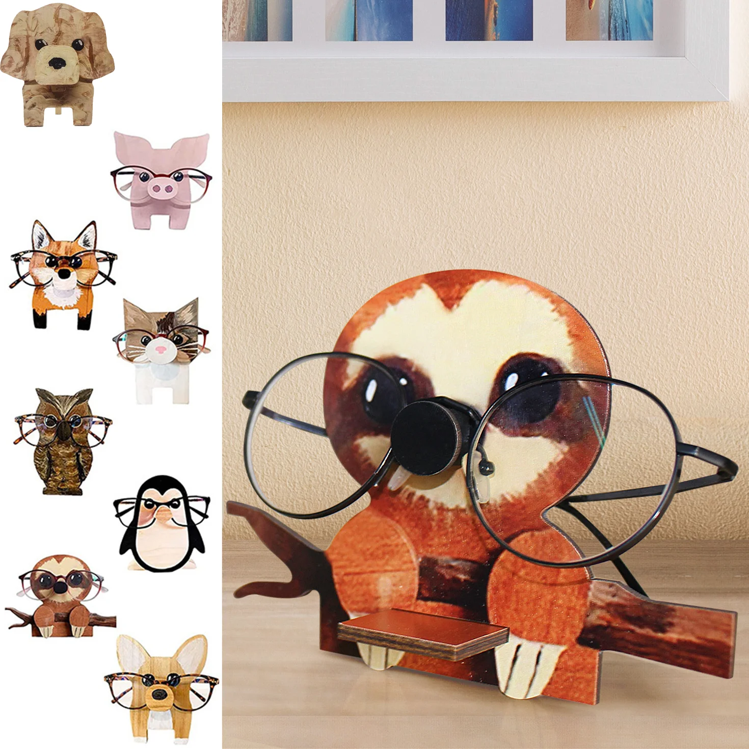 

Креативная деревянная стойка для очков с животными, резная 3D полка для солнцезащитных очков, держатель для очков, подставка, Декор для дома ...