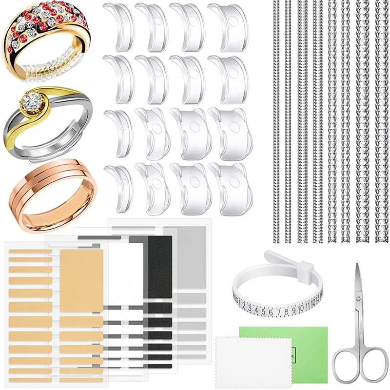 

Ring Size Adjuster With Ring Size Measuring Tool For Loose Rings,Plug-In Invisible Ring Spiral Silicone Tightener