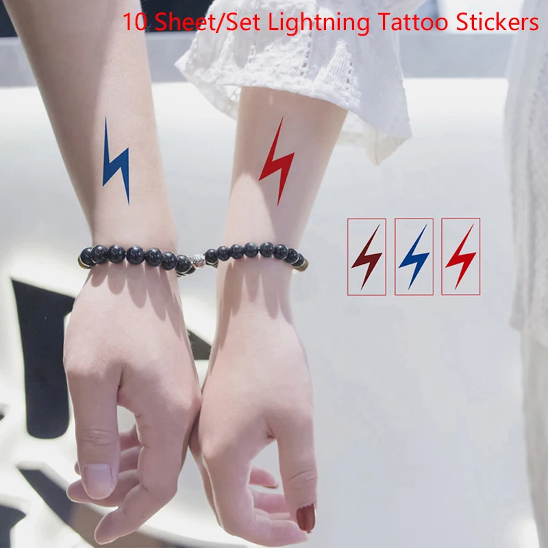 

10Pcs Lightning Tattoo Women Men Temporary Stickers Personality Art Fake Tattoo Waist Arm Collarbone Tattoo Stickers