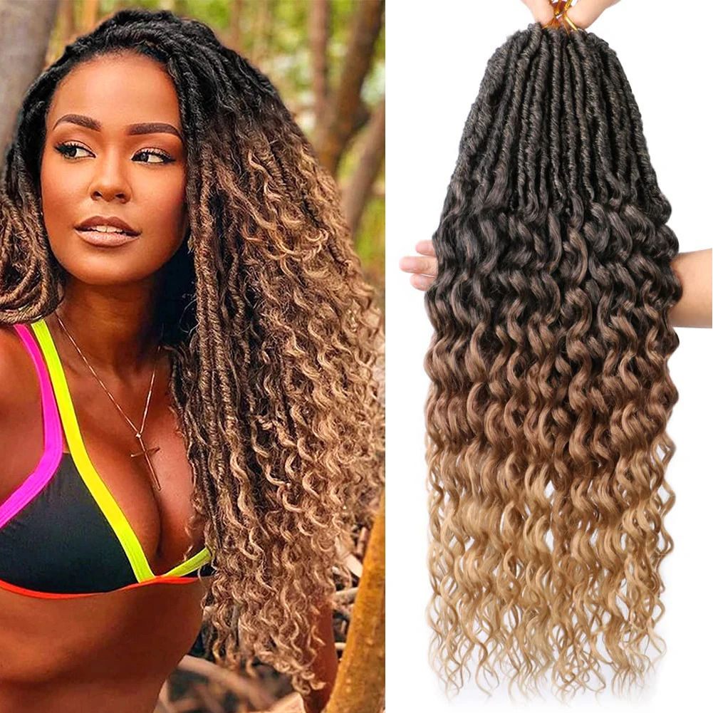 24 Inch Deep Wave Goddess Locs Crochet Hair Curly Ends Faux Locs Crochet Braids Black Brown Blonde Long Bohemian Soft Locks Hair
