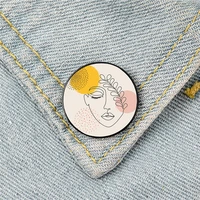 abstract female face leaf one line pin custom funny brooches shirt lapel bag cute badge cartoon gift for lover girl friends