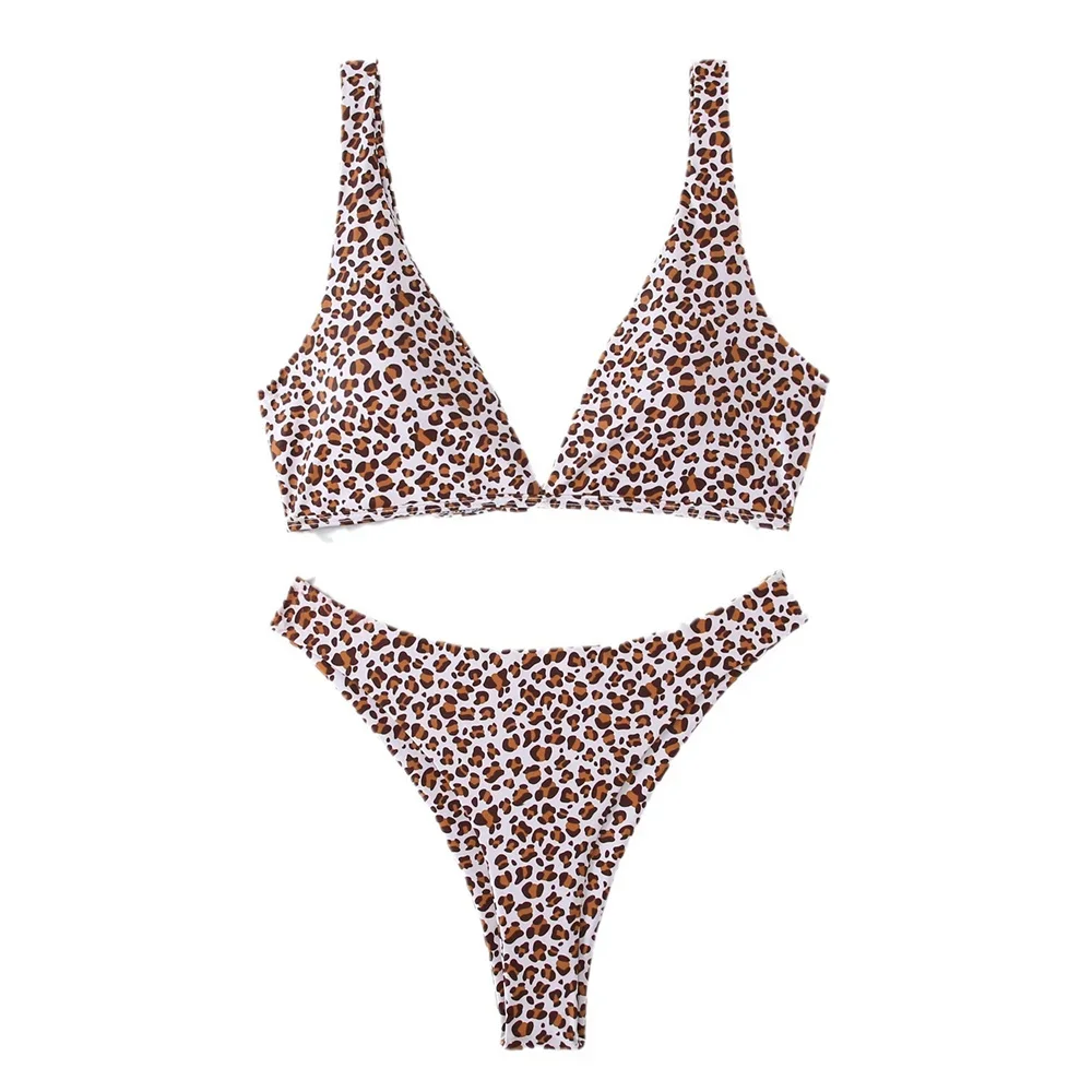 Леопардовые комплекты бикини купальник-стринги женский купальник с завязками на