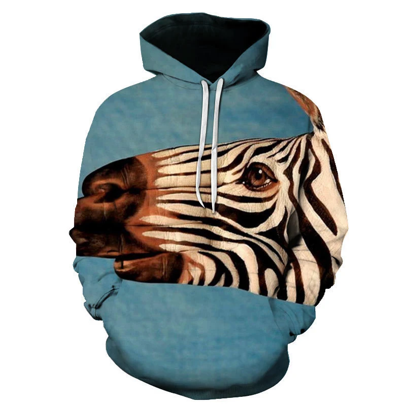 

Stylish Fun Palm Zebra Doodle Play Print Unisex Harajuku Street Wear Cool Super Patterned Men's Hoodies