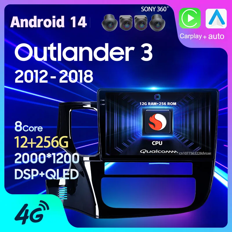 Android 14 Carplay Auto 360 камера для Mitsubishi Outlander 3 GF0W GG0W 2012 - 2018 автомобильное радио GPS