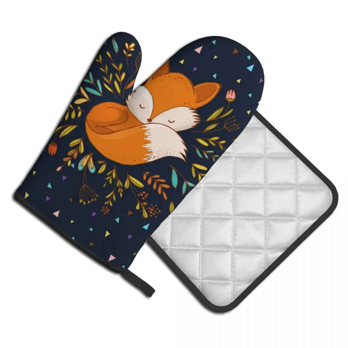 

Симпатичные лисьи цветы и треугольники, 2 шт., варежки, горячие подушечки с животными, горячие технические кухонные перчатки, набор жаропроч...