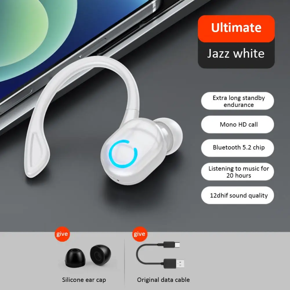 

W6 Bluetooth 5.2 Wireless Earphone Ear Hook Mini Business Headphone HIFI Bass Noise Cancelling Sports Gaming Earbuds With Mic