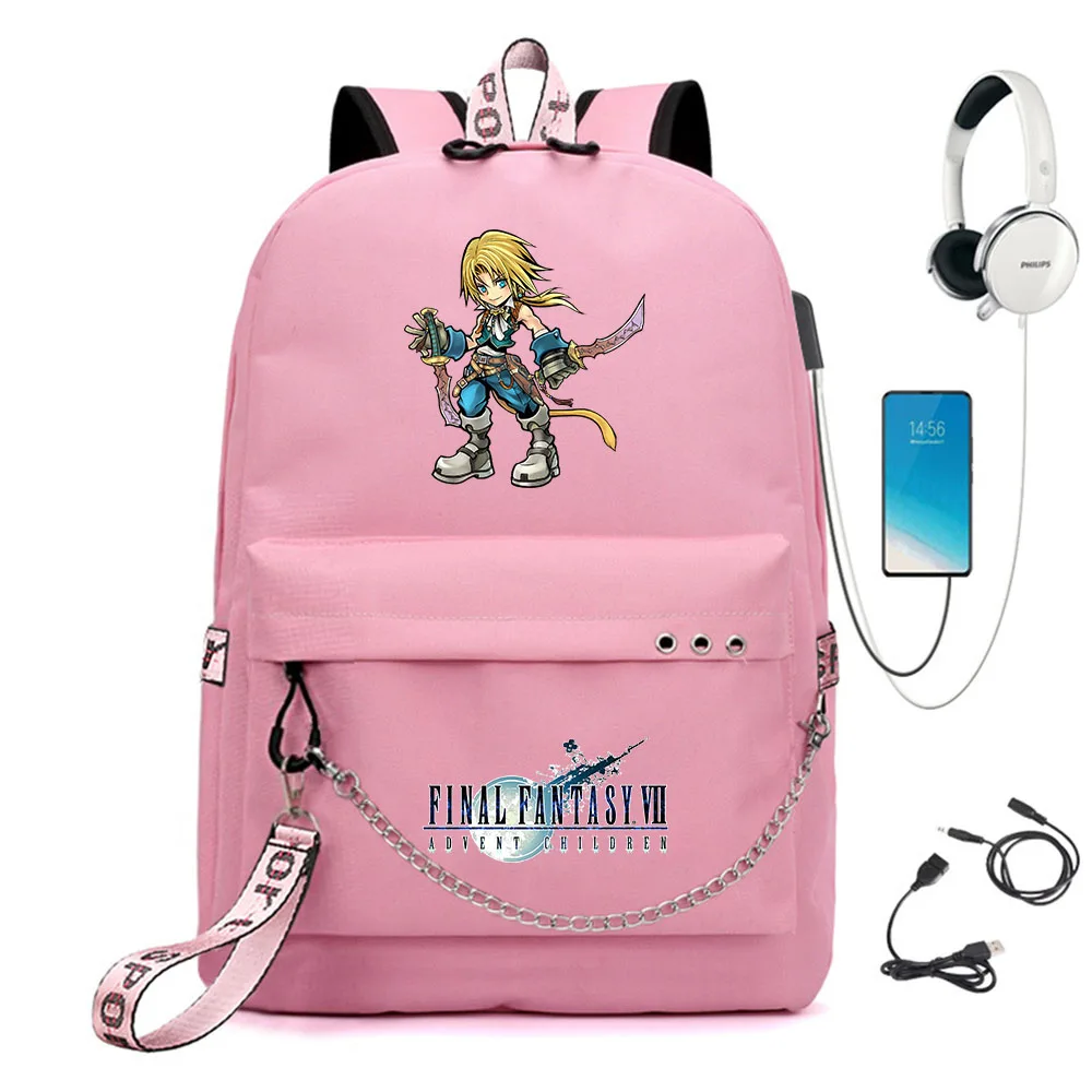

Game Final Fantasy Nylon Backpack Casual USB Charge Schoolbag Packsack Cartoon Student Teenager Knapsack Laptop Bag Zip Bookbag