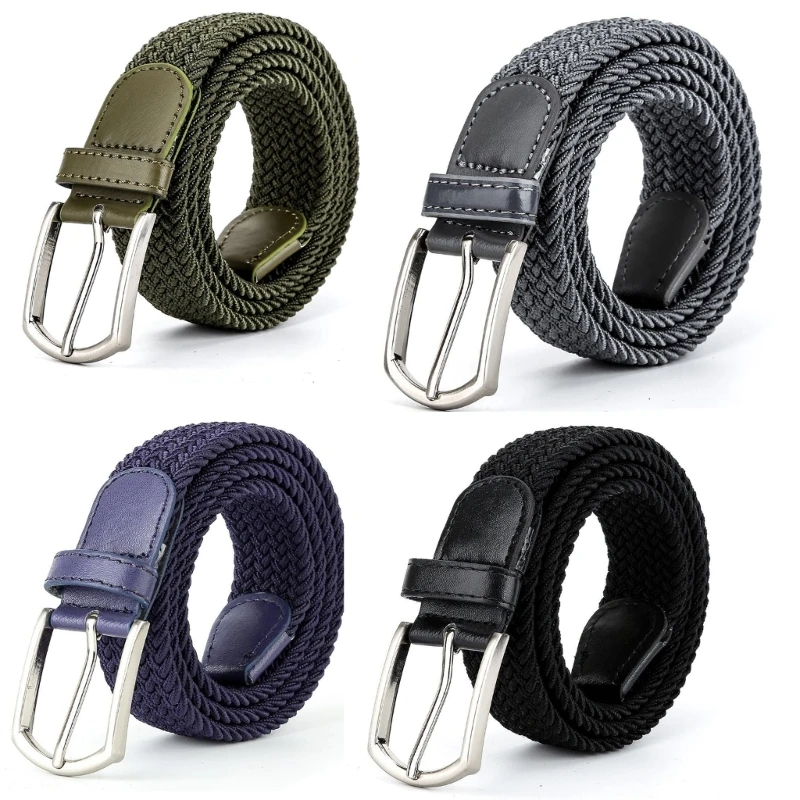 

High-quality Women Men Knitted Solid Color Pin Buckle Belt Plain Webbing Strap