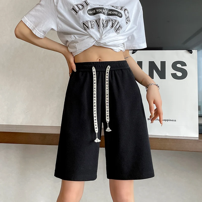 Women Shorts Traf Y2K High Waisted Loose Wide Leg Short Pants Women Clothing Booty Shorts Waffle Fabric Korean Fashion PELEDRESS