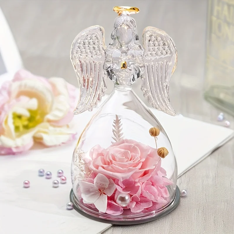 

Стеклянная статуэтка ангела с розой