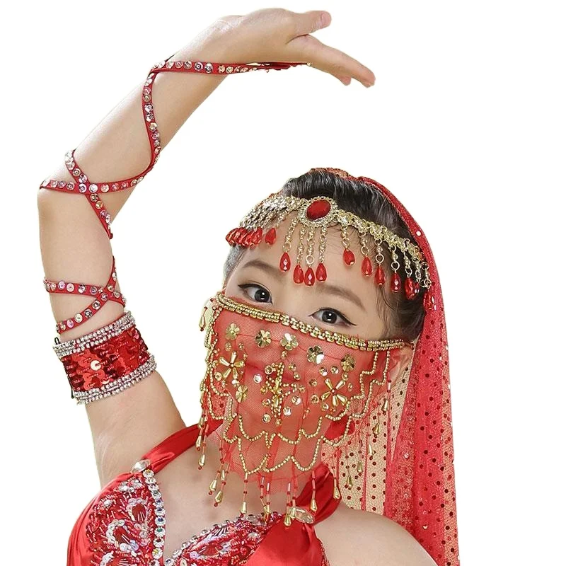 

Children's belly dance veil Children's Indian dance veil New heavy industry plum blossom veil performance accessories tricolor