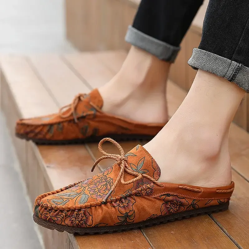 Мюли мужские из натуральной кожи летние тапочки сланцы модная забавная