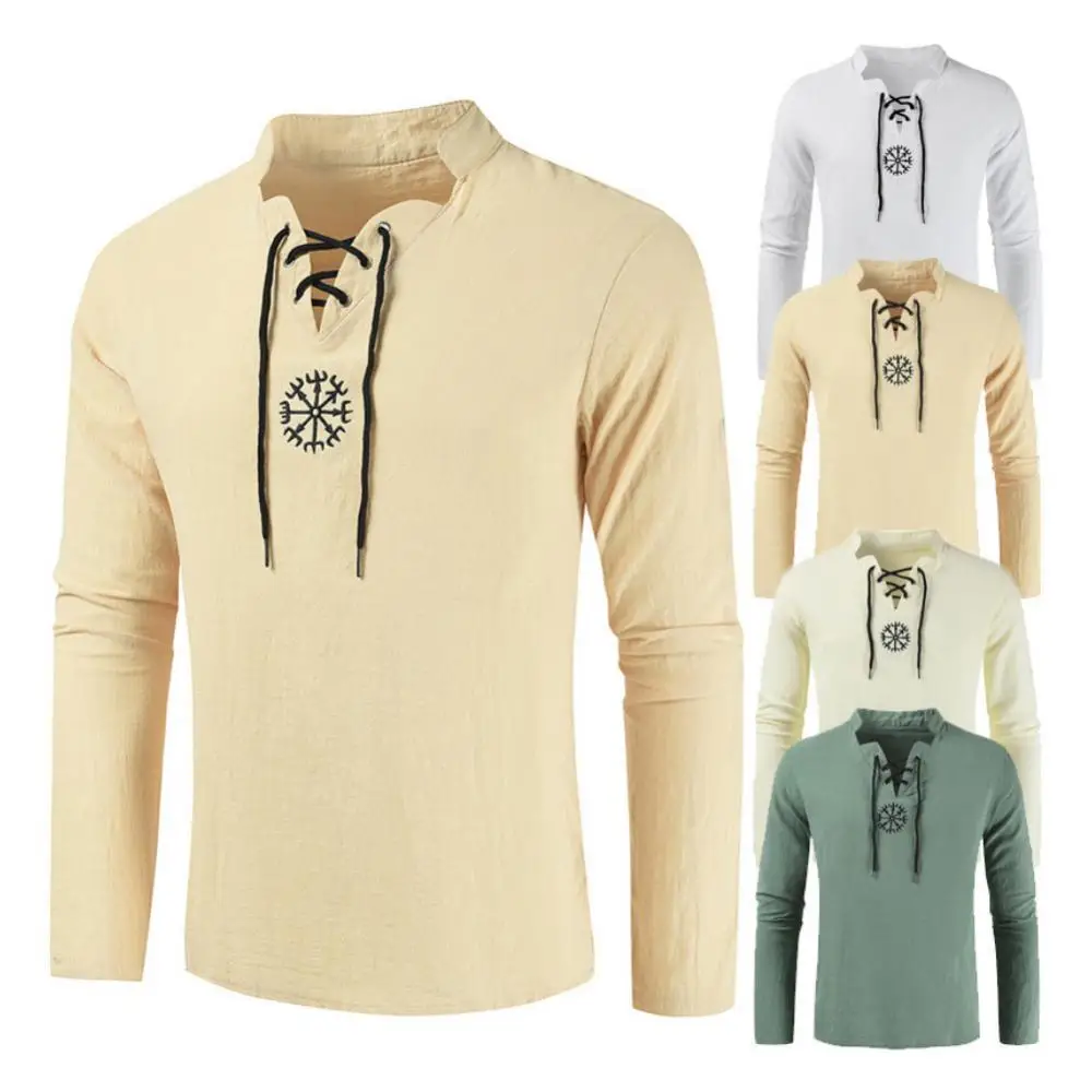 

Long Sleeve Blouse Men Top Shirt Spring Medieval Knight Cosplay Costume Party Blouse