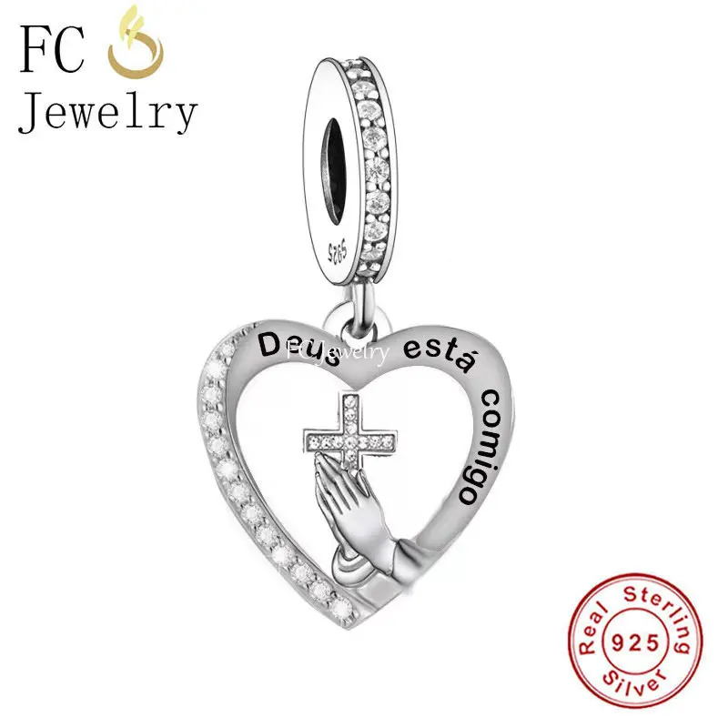 

FC Jewelry Fit Original Pan Charms Bracelet 925 Sterling Silver Prayer Heart Cross Praying Hand Bead For Making Women Berloque