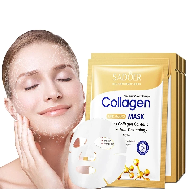 

10pcs Moisturizing Collagen Face Mask Hyaluronic Acid Hydration Skin Care Anti-Aging Sheet Masks Brighten Firm Facial Mask