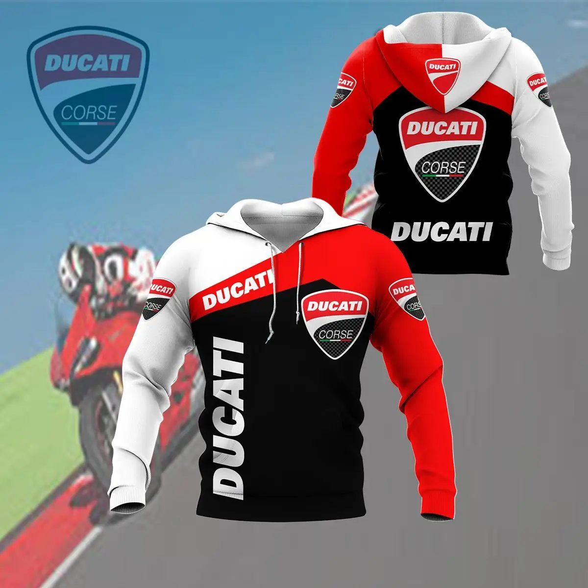 Men's 3D Digital Print Hoodie Ducati Logo Racing Suit 2023 Spring and Autumn New Boys and Girls Hoodie Personality