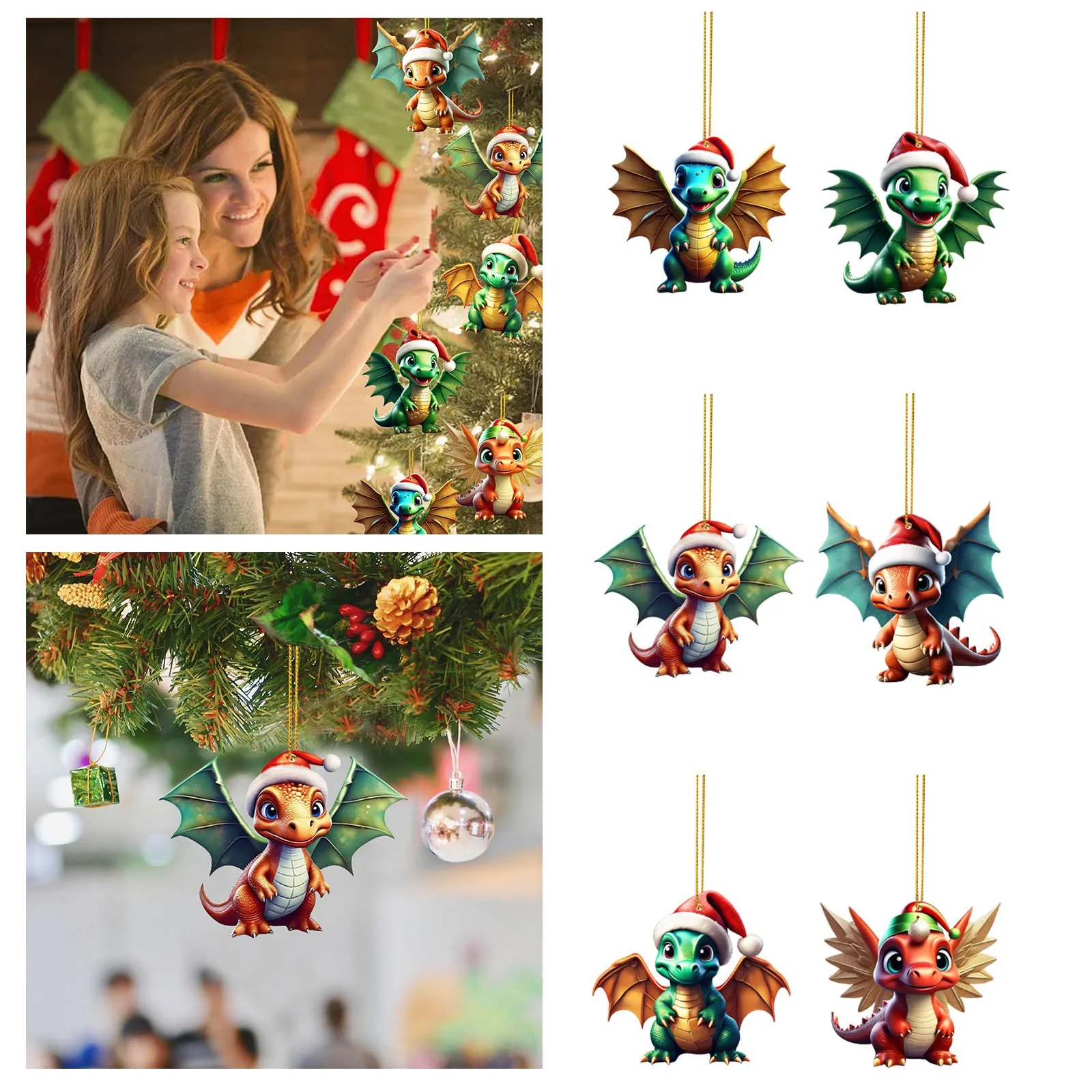 2D Акриловый мультяшный динозавр рождественская елка кулон рождественский милый