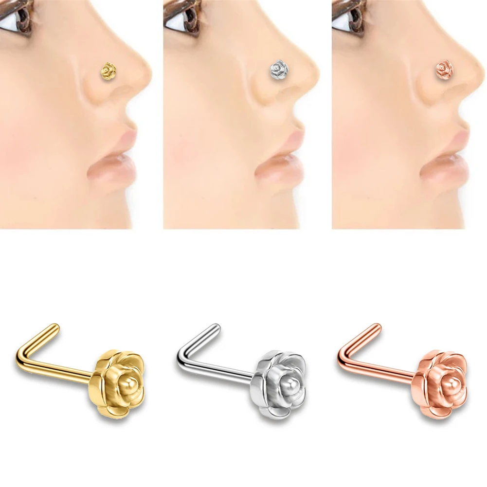 

Rose Nose Stud 1PC Fashion CZ Prong Tragus Cartilage Stainless Steel Ear Stud Earrings Piercing Jewelry Gold Clear boucle