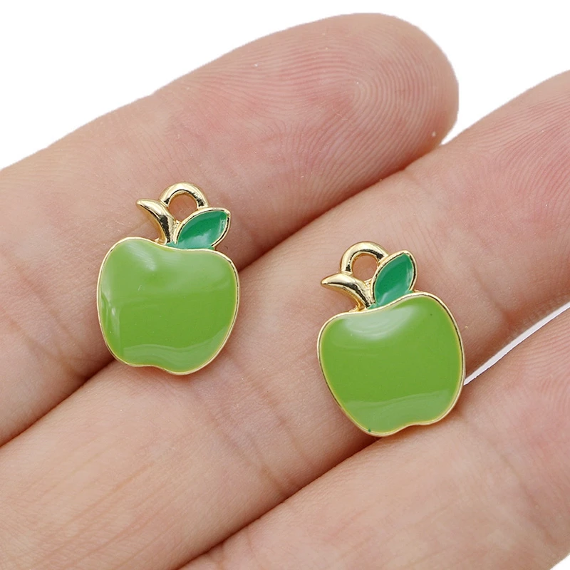 

10Pcs Gold Plated Green Enamel Apple Charms Pendant for Jewelry Making Earrings Bracelet Necklace Accessories DIY Craft