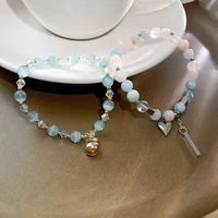 korean new beaded crystal opal stone bracelets for girls students metal ball heart tassel charms bracelet birthday gifts women