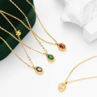 kouch new chain luxury oval stone aaa zirconia pendant necklace for woman red black green big stone collier for woman party 2022