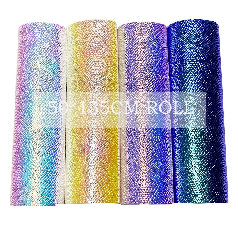 

Snake Skin Grain Faux Leather Roll Iridescent Embossed PU Holographic Metallic Fabric for Making Jewelry Box Gift Wrap 30*135CM