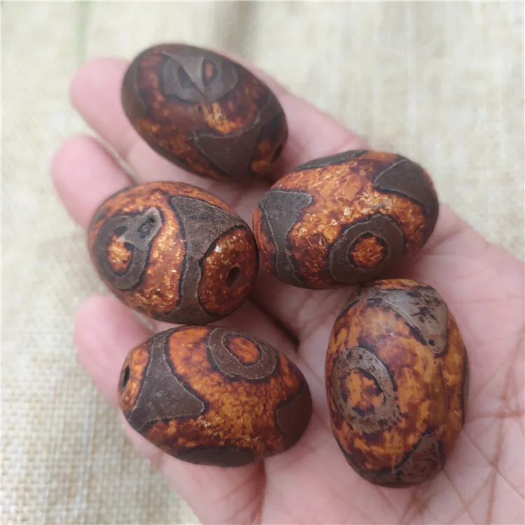 

22*30mm Tibetan Buddhism Genuine Three Eyes Dzi Beads For Jewelry Making Diy Bracelet Necklace Charms Old Agate Bead Accessories