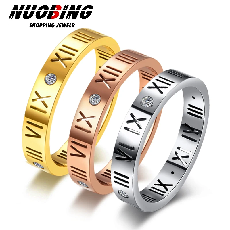 

4MM Rose Gold Silver Luxury Cubic Zirconia Hollow Out Antique Roman Numerals Wedding Ring For Men And Women Charming Jewelry