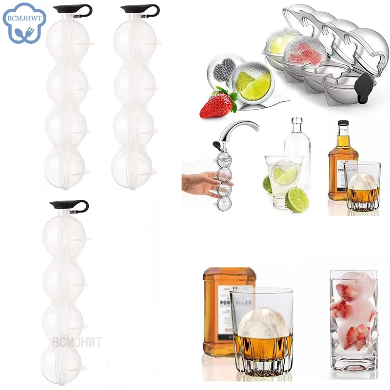 4-Cell Ice Cube Makers Round Ice Hockey Mold Whisky Cocktail Vodka Ball Ice Mould Bar Party Kitchen Ice Box Ice Cream Maker Tool