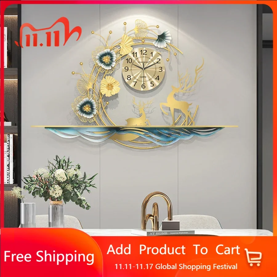 

Digital Creative Deer Wall Clock Living Room Modern Design Luxury Simple Wall Clock Metal Silent Reloj Pared Wall Decor AH50WC