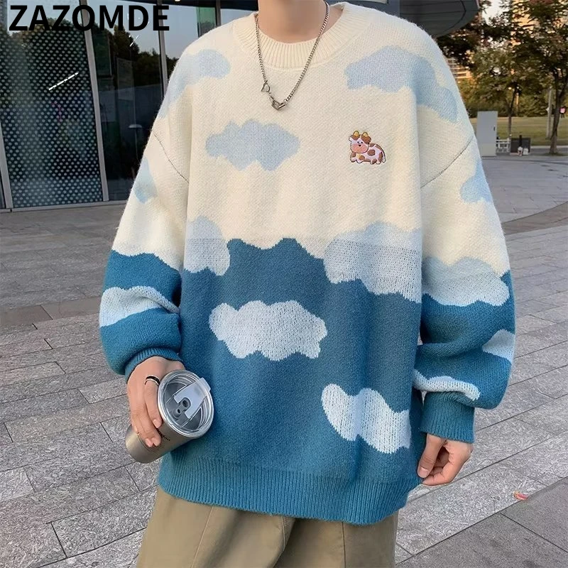 

Модный однотонный вязаный свободный Универсальный свитер с круглым вырезом мужская одежда Новинка Осень 2022 повседневные Пуловеры корейск...