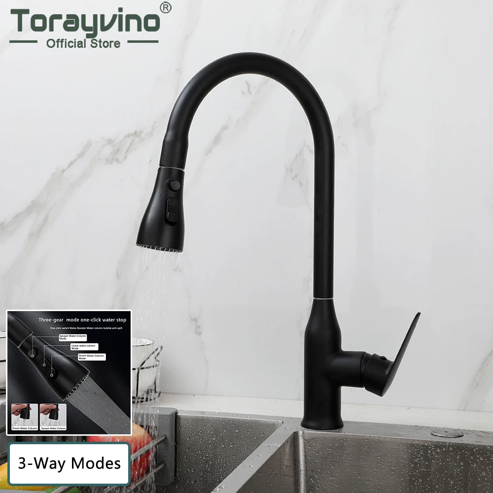 

Torayvino Kitchen Faucet 2 and 3-Way Pull Out Sprayer Sink Faucets Single Handle 360 Rotation Kitchen Mixer Crane Hot & Cold Tap