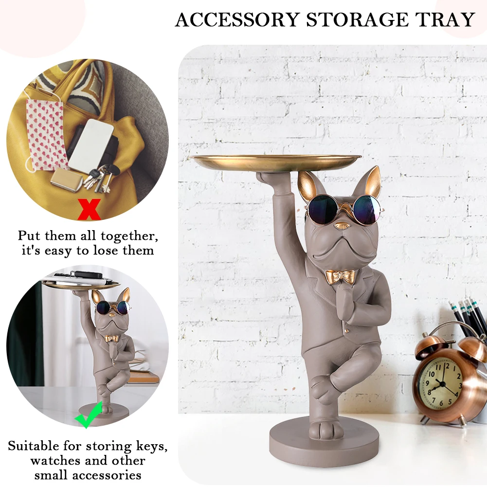 

Художественные фигурки бульдога с поддоном, коробка для хранения из смолы, декоративные поделки для входа, конфеты, мелочи, товары для дома, гостиной