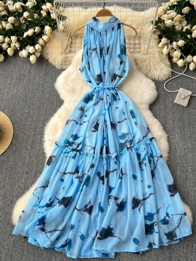 Платье женское шифоновое ТРАПЕЦИЕВИДНОЕ с цветочным принтом без рукавов