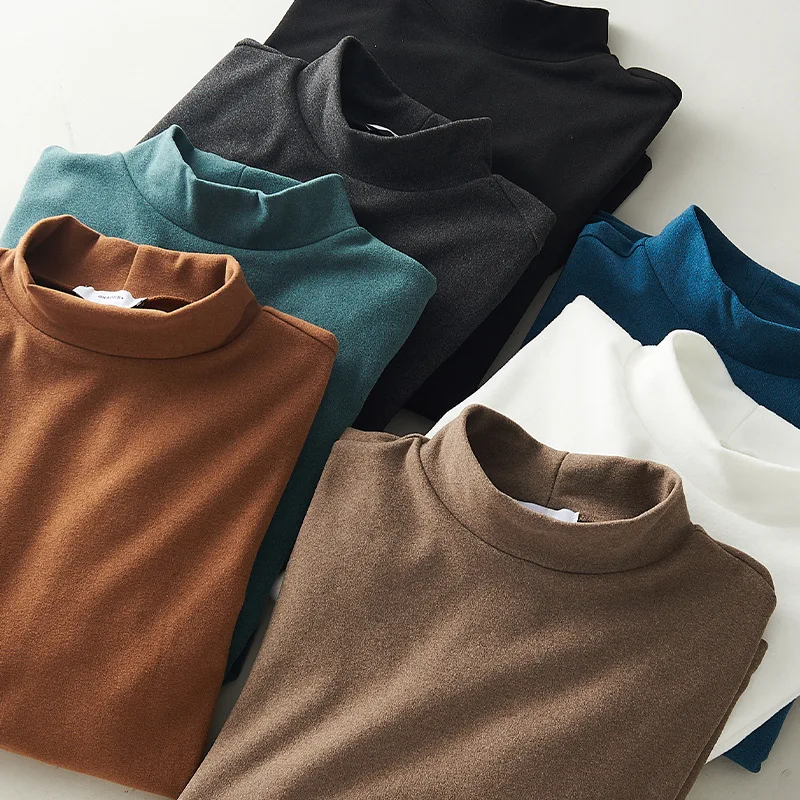 

MRMT 2023 Brand New Half Turtleneck Bottoming Shirt Men's Plus Velvet Warm Trend Loose Inner Top Men's Long-Sleeved T-Shirt