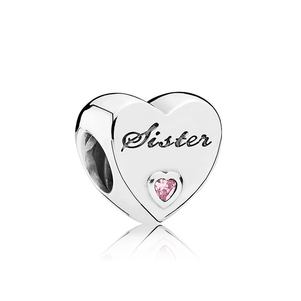 

Authentic 925 Sterling Silver Bead Sister's Love Heart Charm Fit Pandora Women Bracelet Bangle Gift DIY Jewelry