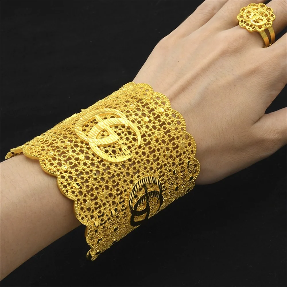 

Jewelry New Design GG Gold Color Bangle Ring Set Dubai Women Bridal Wedding Charm Jewelry African/French/Ethiopian Bracelet