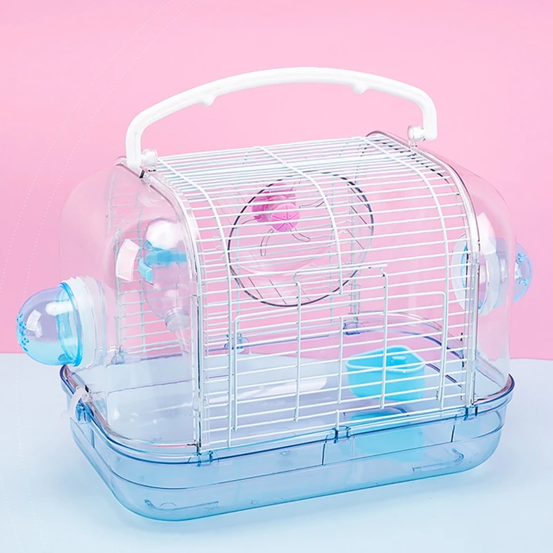 

Hamster Cage Travel Carrier Portable Small Breathable Cage with Food Bowl Water Bottle Exercise Wheel 11.8x7.9x8.7 Inch