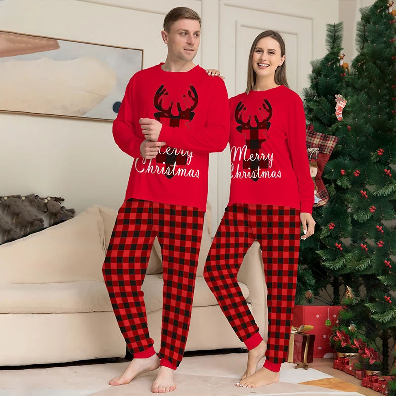 2022 зимняя красная пижама + штаны, семейная Рождественская Пижама, мужская, женская, Детская Пижама с собакой, комплекты одежды для сна, подхо...