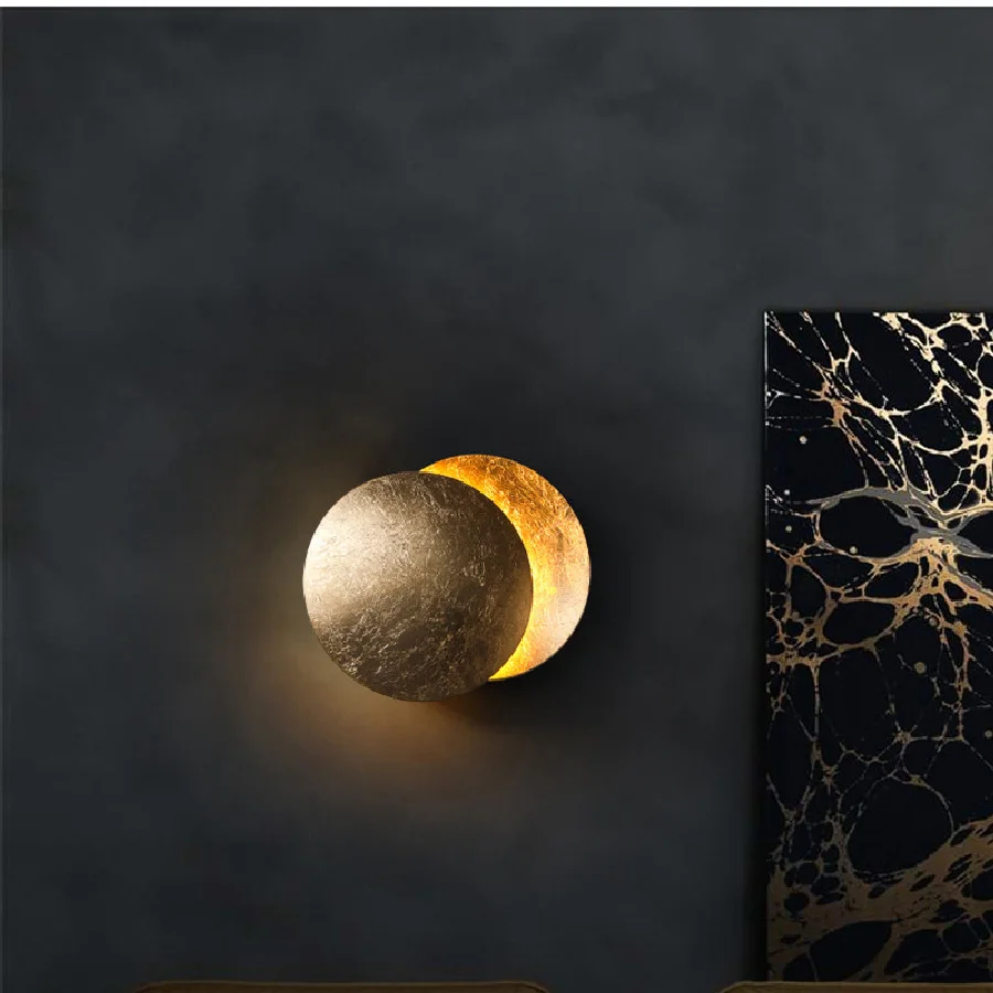 

Vintage wall lamp Creative moon wall lamp Gold white black Eclipse lamp Corridor Living Room Decor bedroom bedside lamps