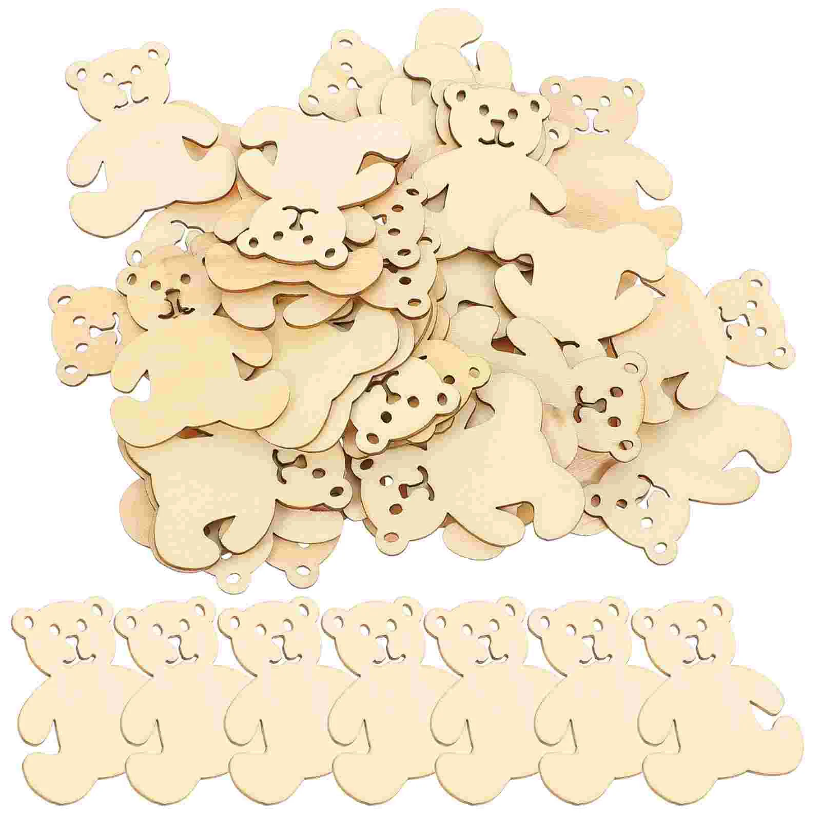 

40Pcs Unfinished Wood Pieces Bear Shape Wooden Chips Wooden Cutouts Slices Embellishments for DIY Crafts Painting Scrapbooking