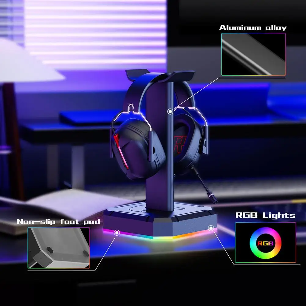 

Rgb Gaming Headphone Stand Sturdy Non-slip Headset Desktop Display Stand Earphone Universal Accessories