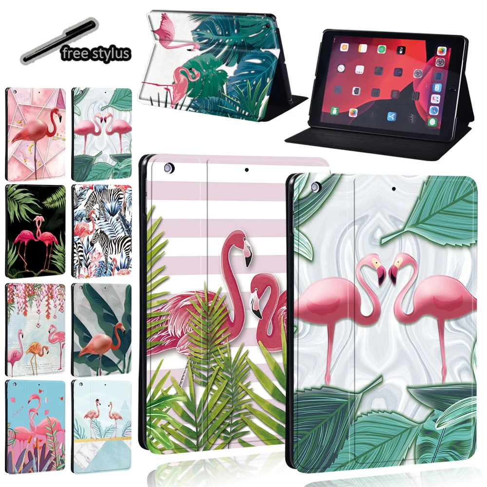 

Tablet Stand Case for IPad Air 4 5 10.9"/Air 1 2 3/IPad Pro 11"/10.5"/9.7" Flamingo Print Drop Resistance Pu Leather Fold Cover