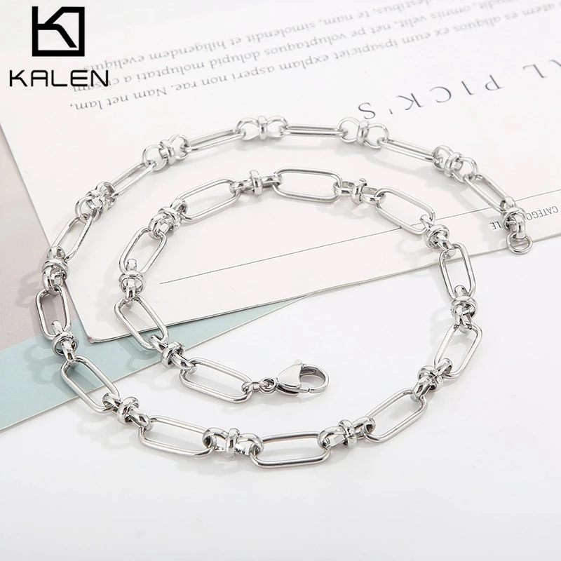 

7/9//10MM Minimalist Round Knot Splicing Link Chain Choker Necklace for Women Men Stainless Steel Trendy Jewelry Neck Accessory