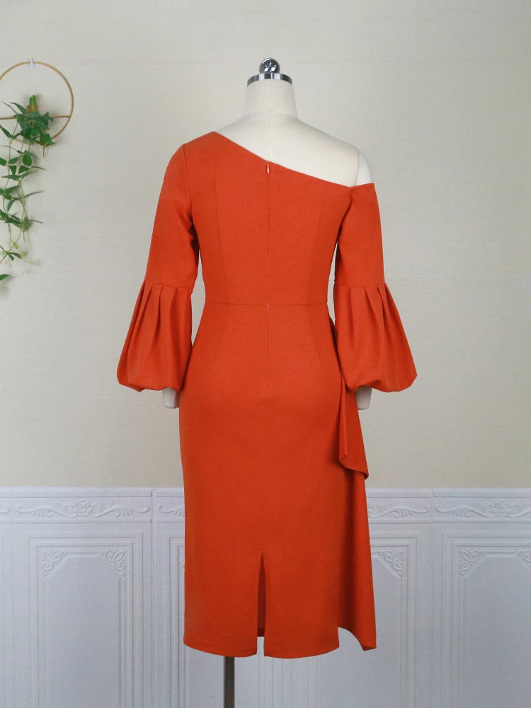 Off Shoulder Bodycon Dresses Plus Size Women Lantern Long Sleeve Ruffles Evening Birthday Party African Gowns 2022 Autumn New