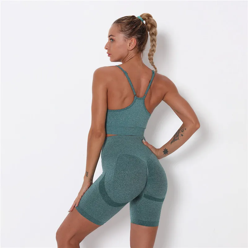 

Бесшовные женские комплекты для йоги, тренировочная спортивная одежда, одежда для тренажерного зала, спортивный бюстгальтер, леггинсы с высокой талией, спортивный костюм, костюмы для бега на лето