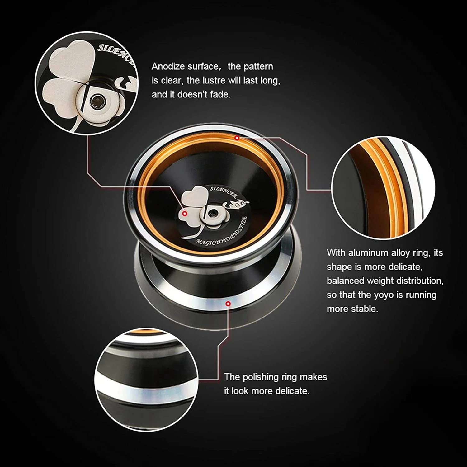 Фото Распродажа MAGICYOYO Professional Non-Responsive Yoyo M001-B, йойо из алюминиевого сплава с металлическим кольцом, промежуточное йойо + дополнительная 5-струнная + сумка №4