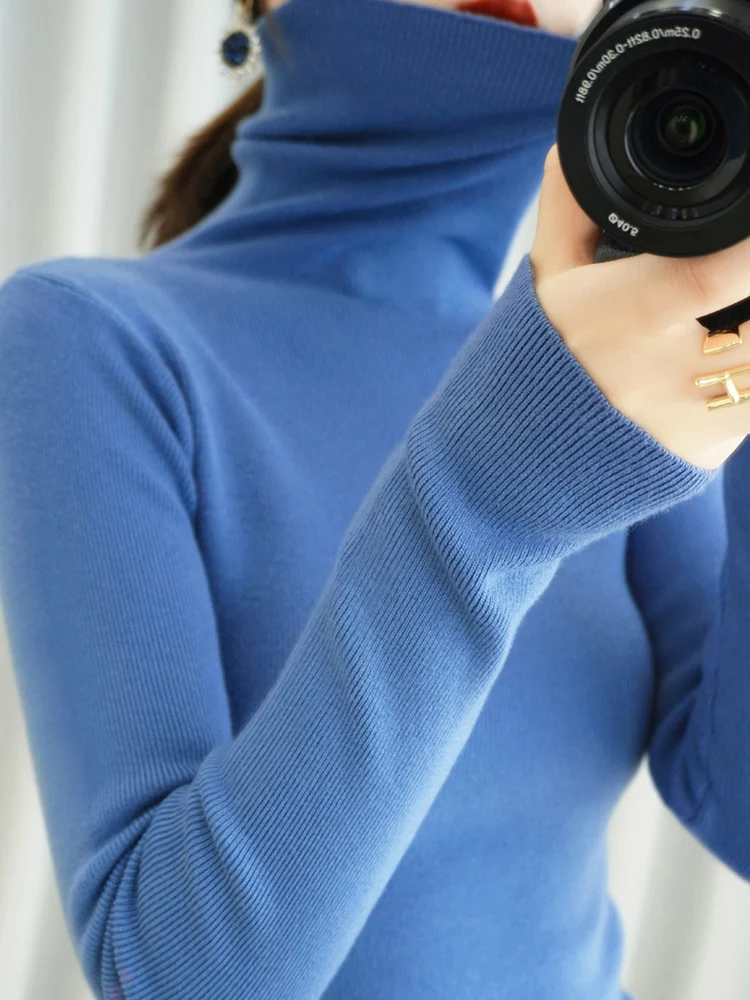 Свитер Seckill, новинка осень-зима, стильный Однотонный женский свитер с высоким воротником, Классический облегающий свитер в западном стиле