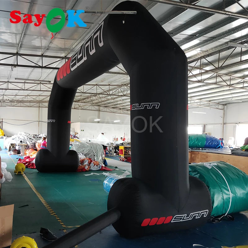 Черный надувной рекламный арочный финишный проход для продвижения бизнеса, мероприятий и выставок.